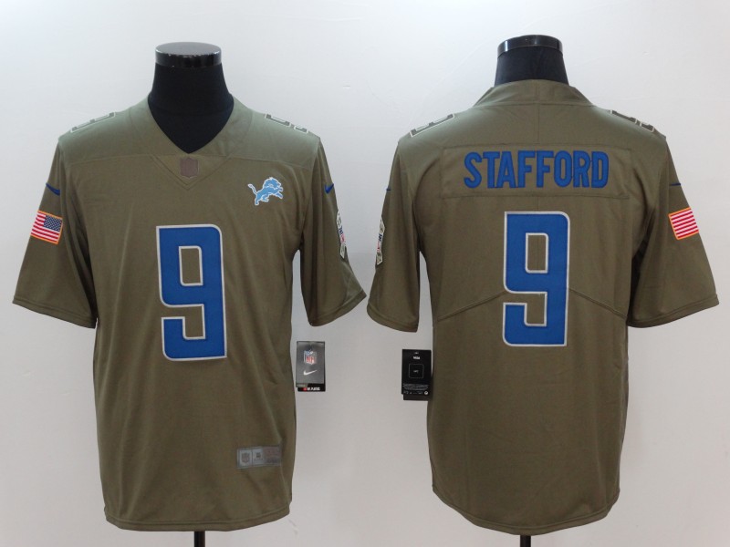 Men Detroit Lions #9 Stafford Nike Olive Salute To Service Limited NFL Jerseys